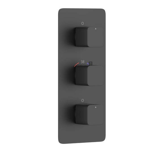 Aquavit matte black rounded-square three-control thermostatic shower valve trim kit PH2453X01