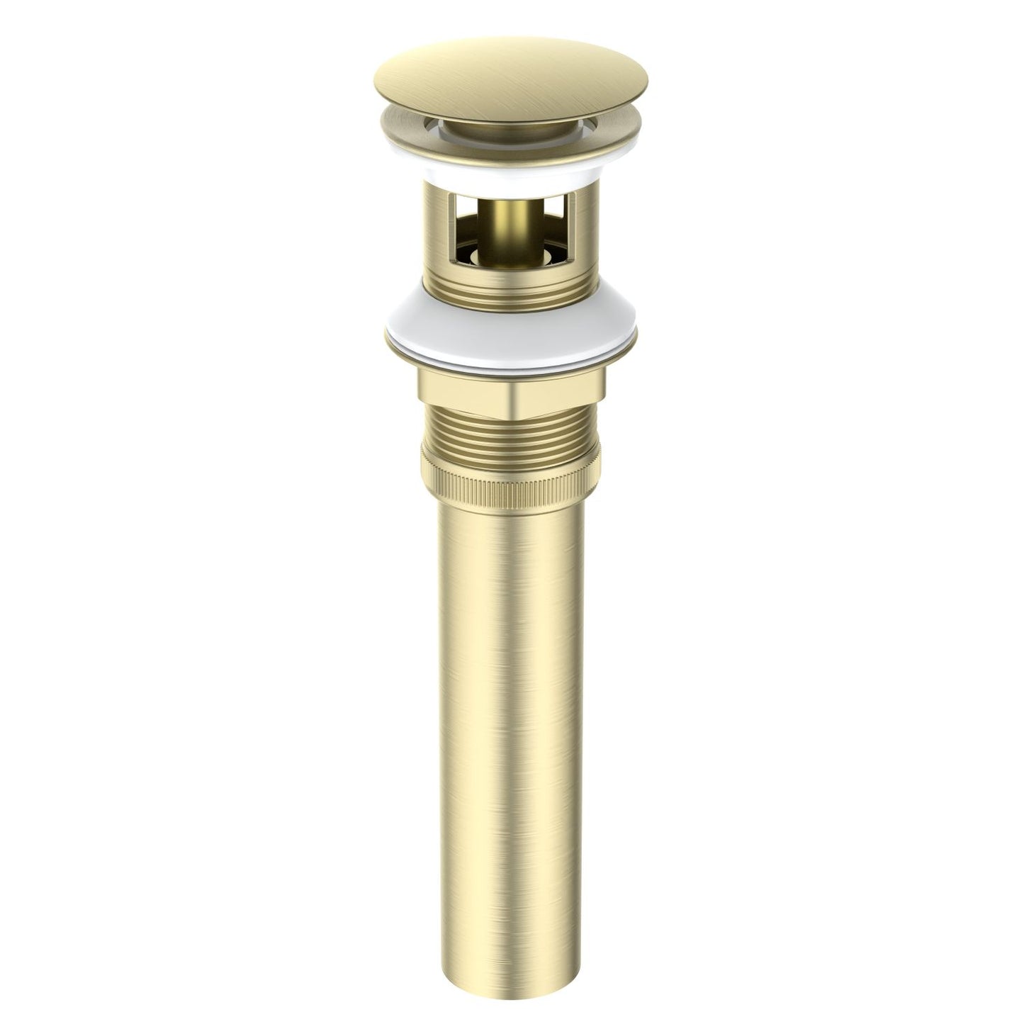 PW0001 Brushed Gold cUPC-certified brass pop-up drain with overflow