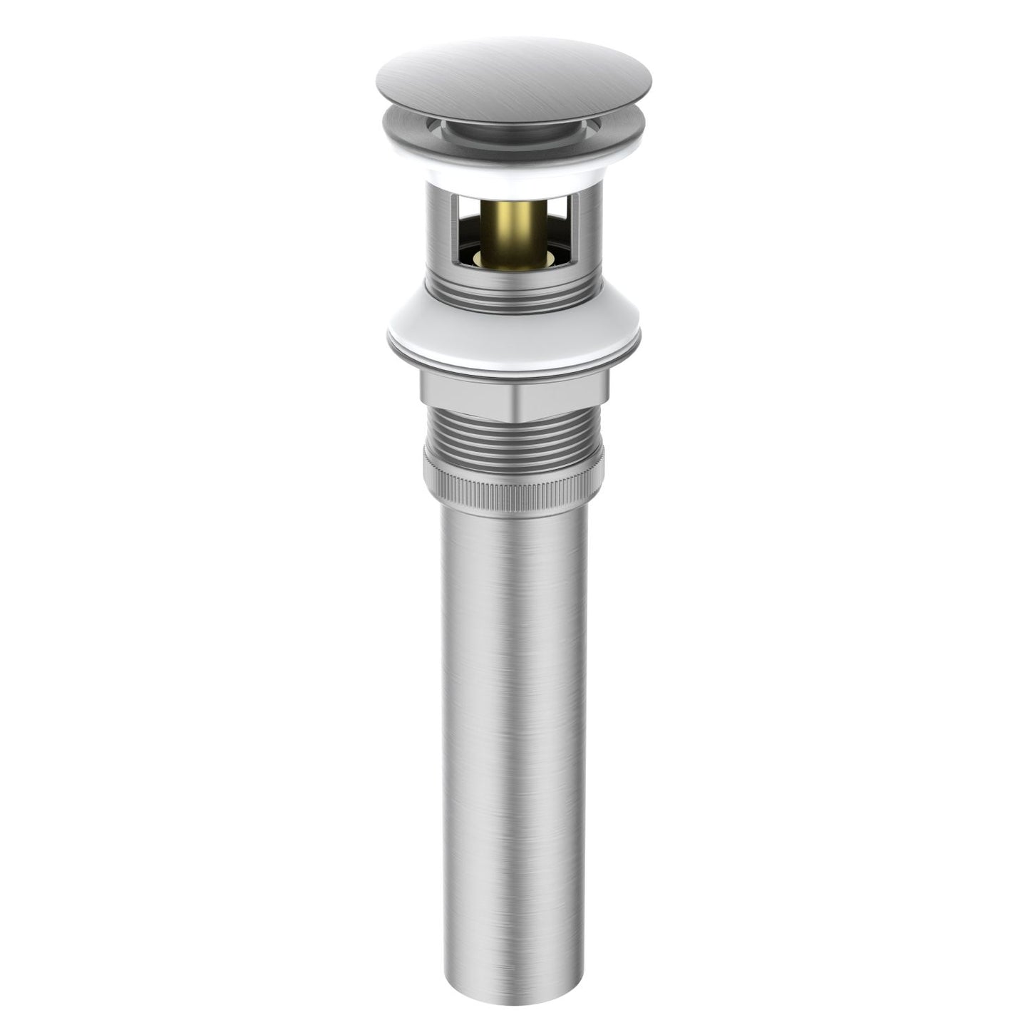 PW0001 Brushed Nickel cUPC-certified brass pop-up drain with overflow