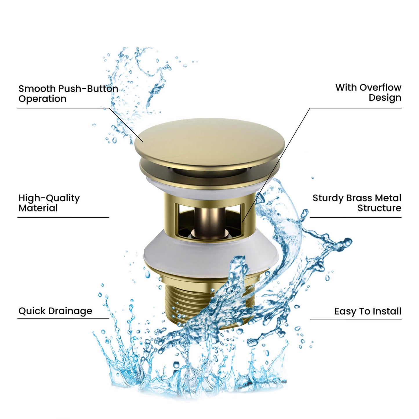 Aquavit Pop-Up Bathroom Sink Drain Stopper with Overflow PW0005