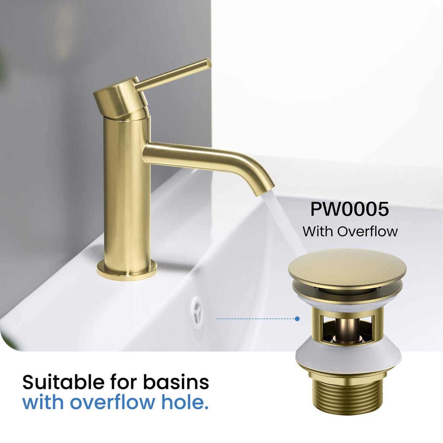 Aquavit Pop-Up Bathroom Sink Drain Stopper with Overflow PW0005