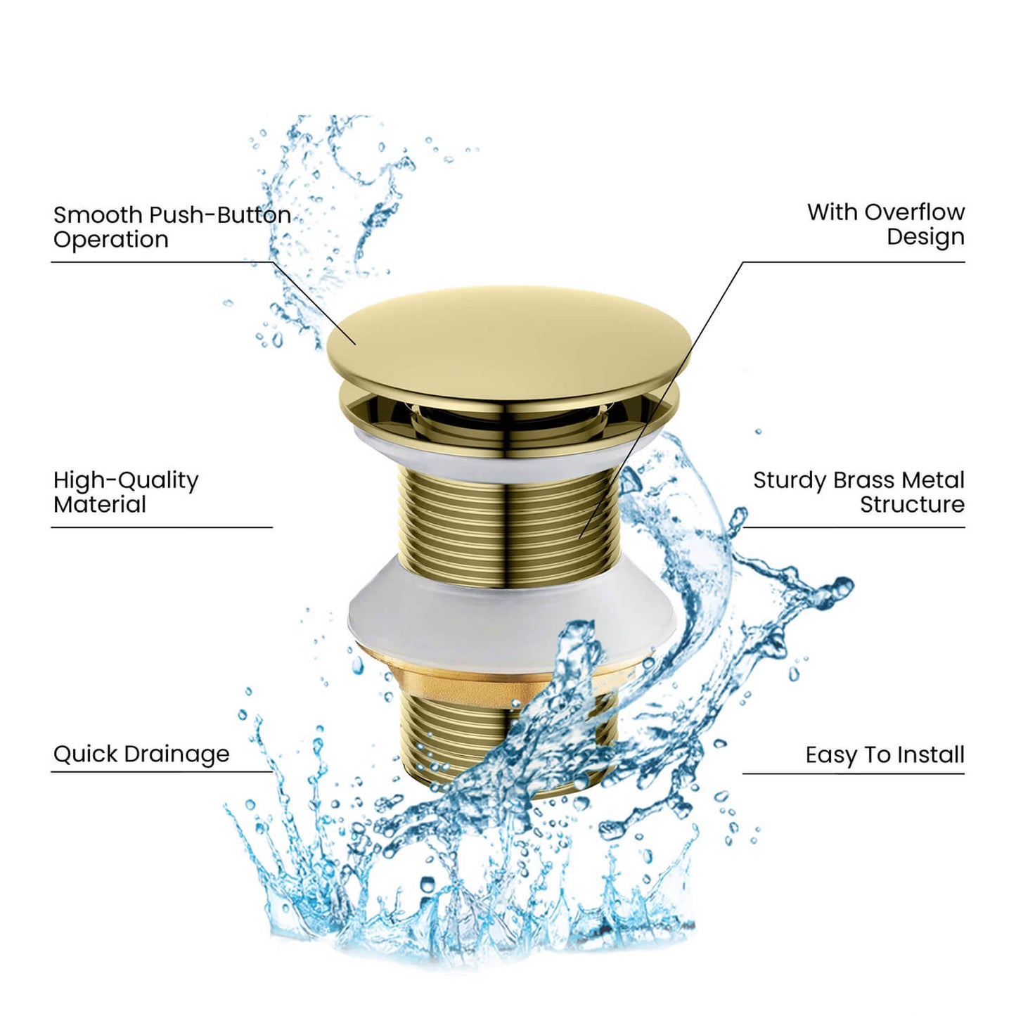 Aquavit Pop-Up Big cover Bathroom Sink Drain without over-flow PW0006