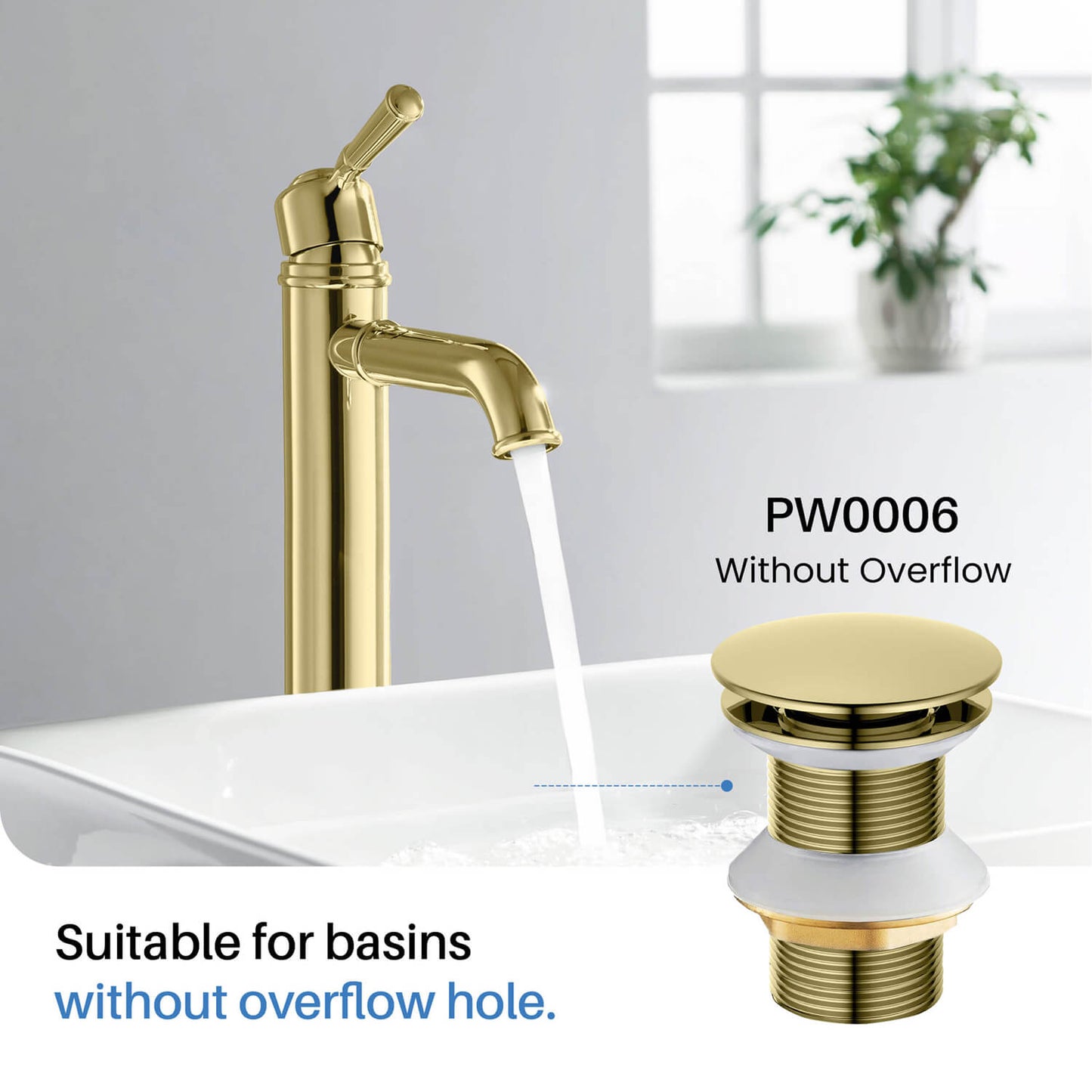 Aquavit Pop-Up Big cover Bathroom Sink Drain without over-flow PW0006