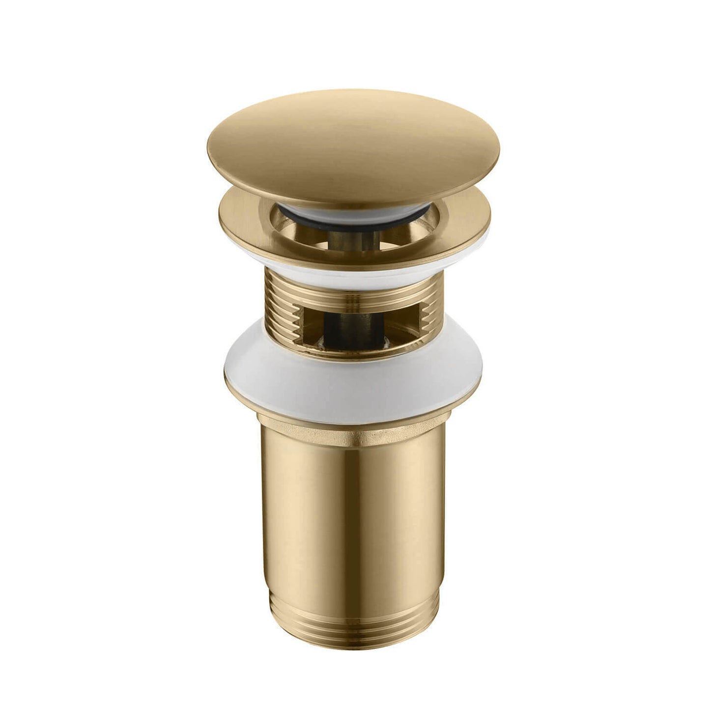 PW0010 brushed brass universal brass pop-up drain for sinks with or without overflow