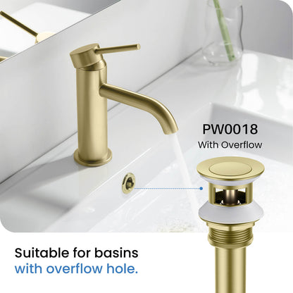 Aquavit Brass Pop-Up Drain Waste Trap With overflow 30cm Stainless pipe PW0018