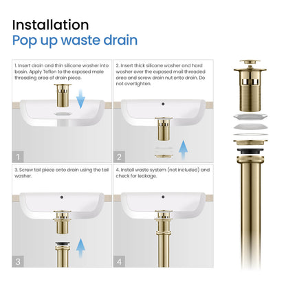 Aquavit Brass Pop-Up Drain Waste Trap With overflow 30cm Stainless pipe PW0018