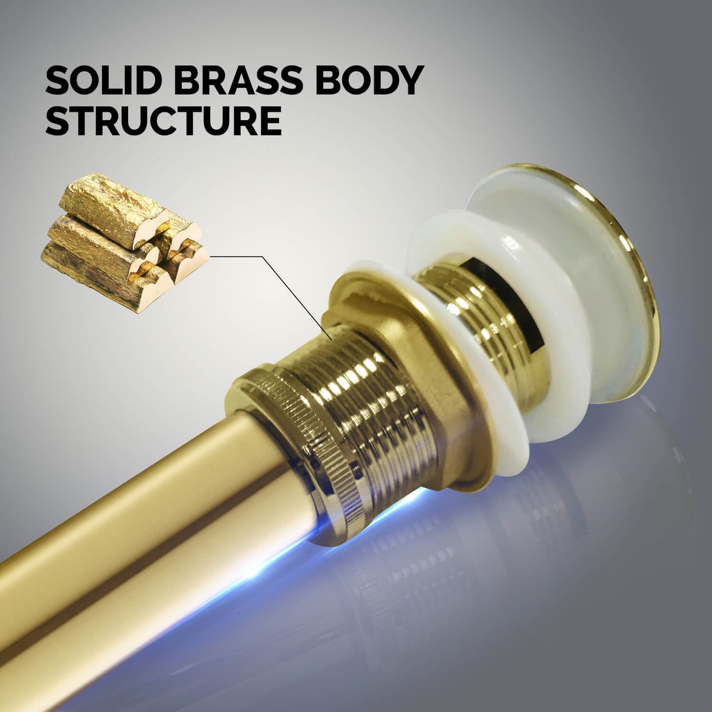 Aquavit Brass Pop-Up Drain Waste Trap With overflow 30cm Stainless pipe PW0018