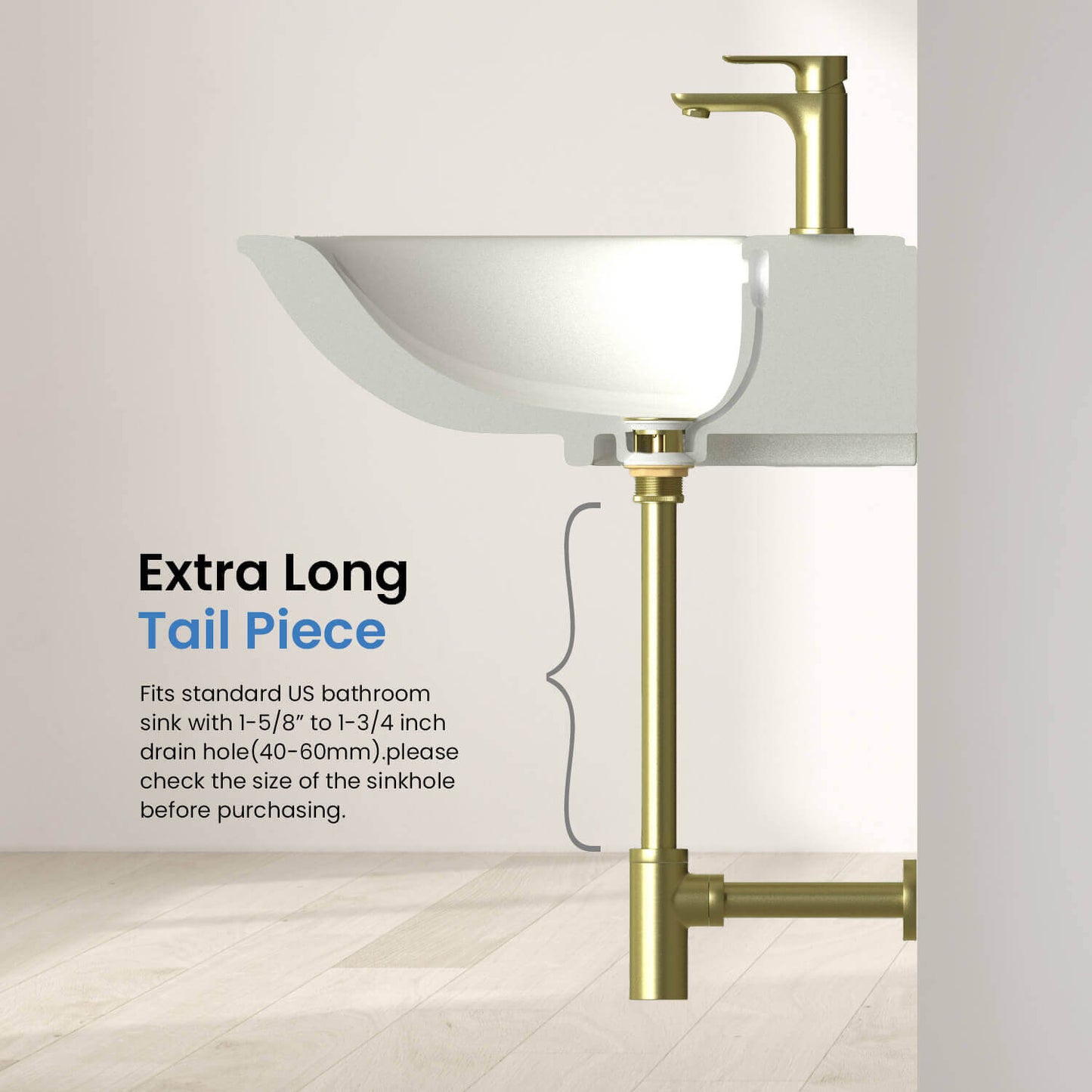 Aquavit Brass Pop-Up Drain Waste Trap With overflow 30cm Stainless pipe PW0018