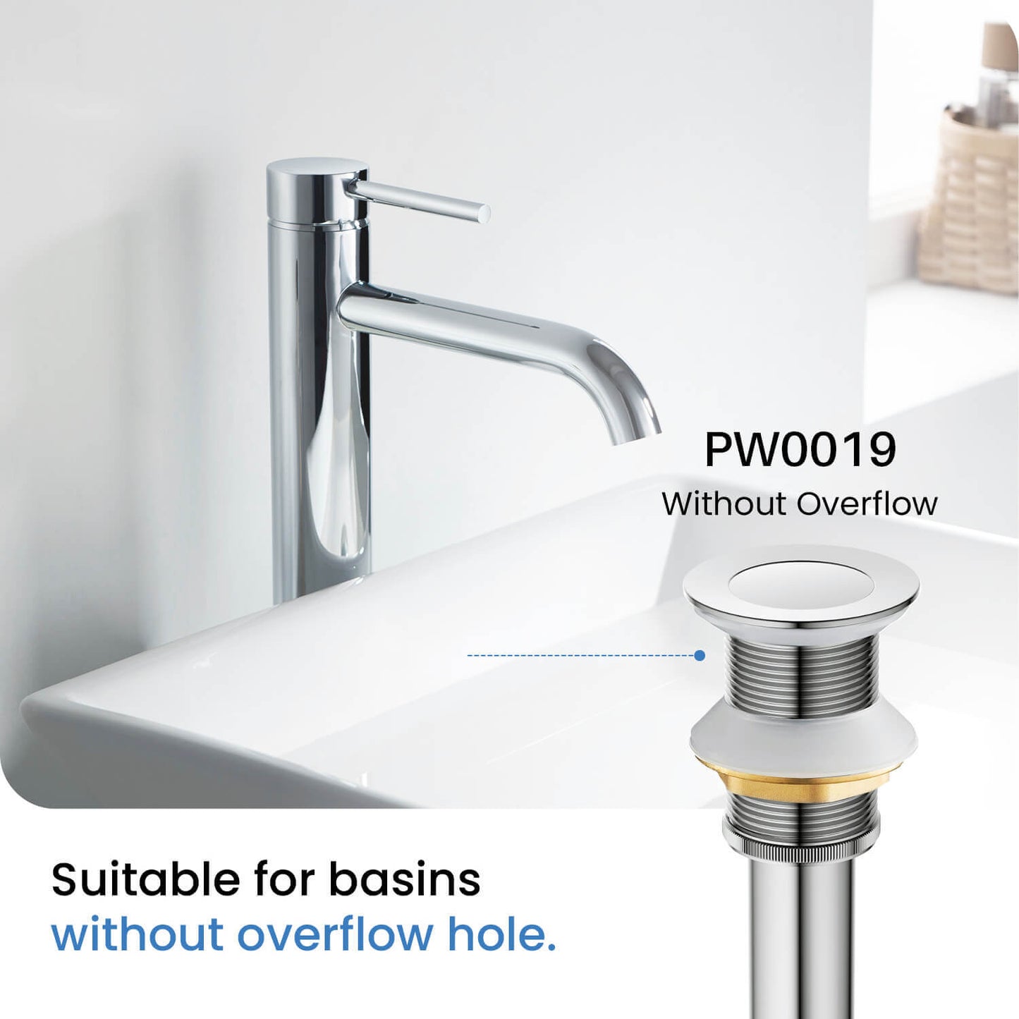 Brass Pop-Up Waste Small Round cover With overflow 30cm Stainless pipe PW0019