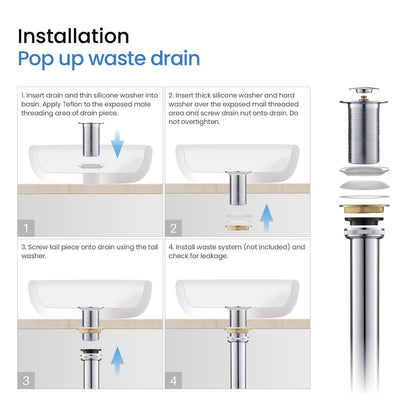 Brass Pop-Up Waste Small Round cover With overflow 30cm Stainless pipe PW0019