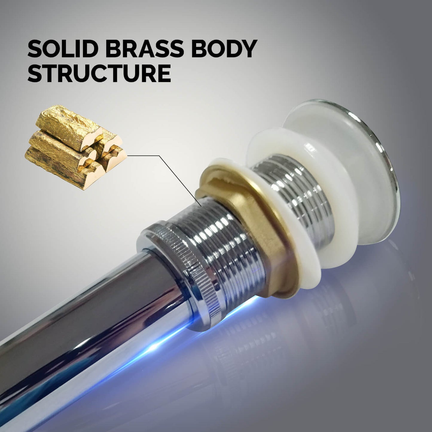 Brass Pop-Up Waste Small Round cover With overflow 30cm Stainless pipe PW0019