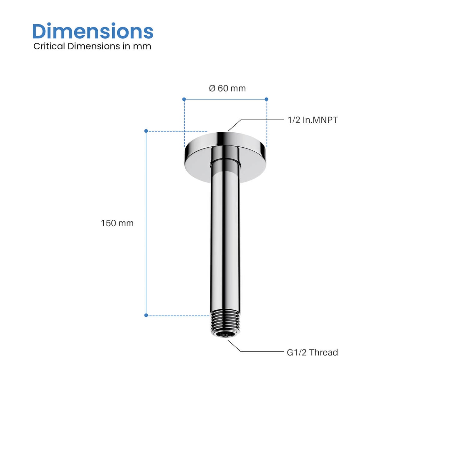 Durable Ceiling-Mounted Brass Shower Arm SAB1501