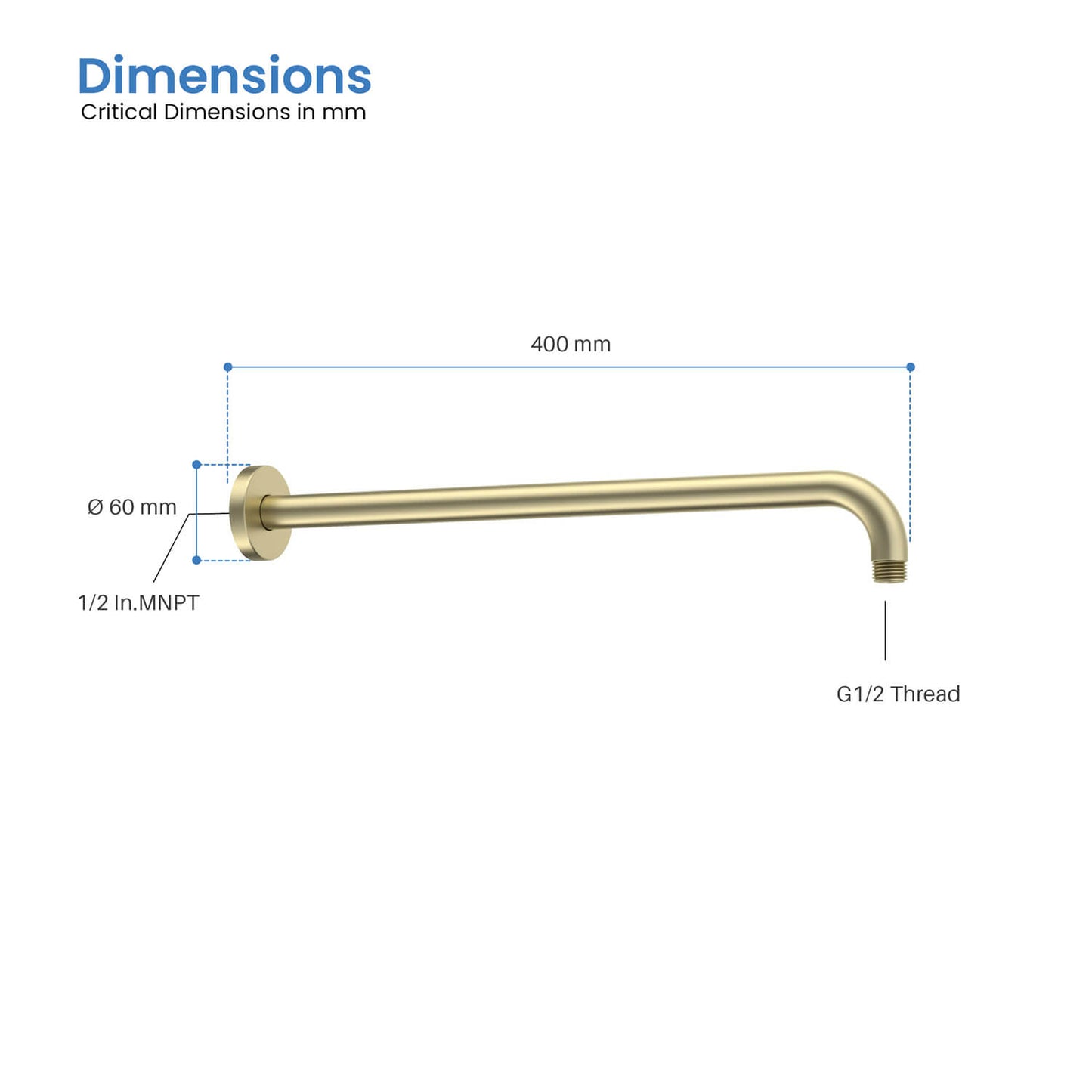 Rain Shower Compatible Shower Arm with G1/2 Connection SAB4001