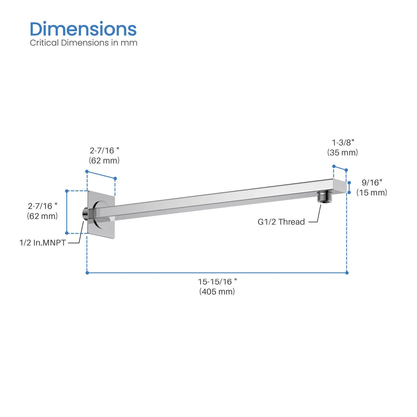 Rust-Resistant SUS304 Shower Arm for wall Installation SAB4002