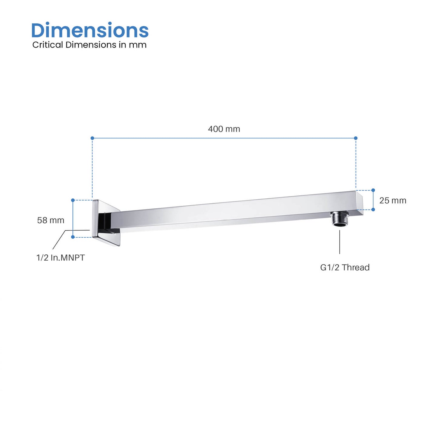 Aquavit 400mm Reach Wall Mount Shower Arm SAB4003
