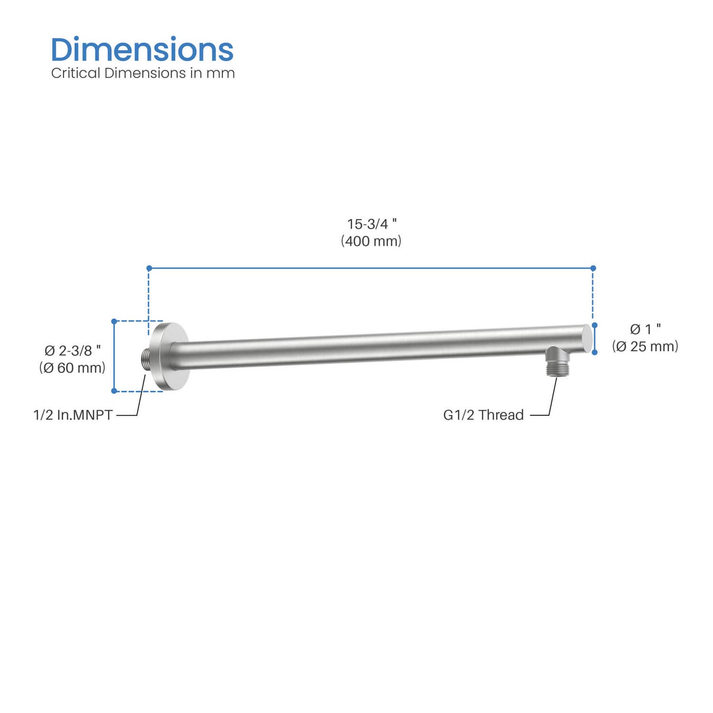 Aquavit Round 400mm Reach Wall Mount Shower Arm SAB4005