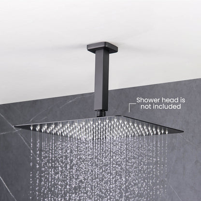 Matte Black square ceiling shower arm for an overhead rain shower