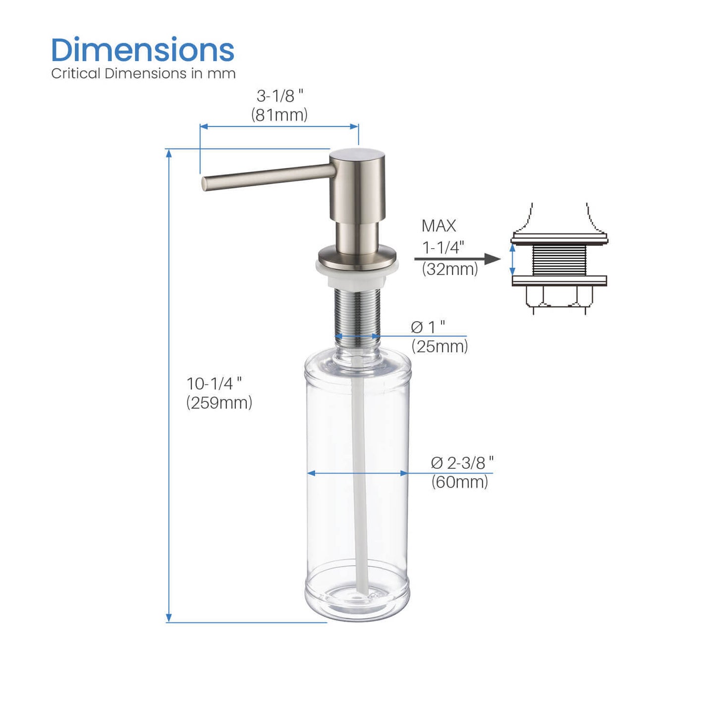 Durable Brass Kitchen Soap Dispenser with Top-Fill Design SD02