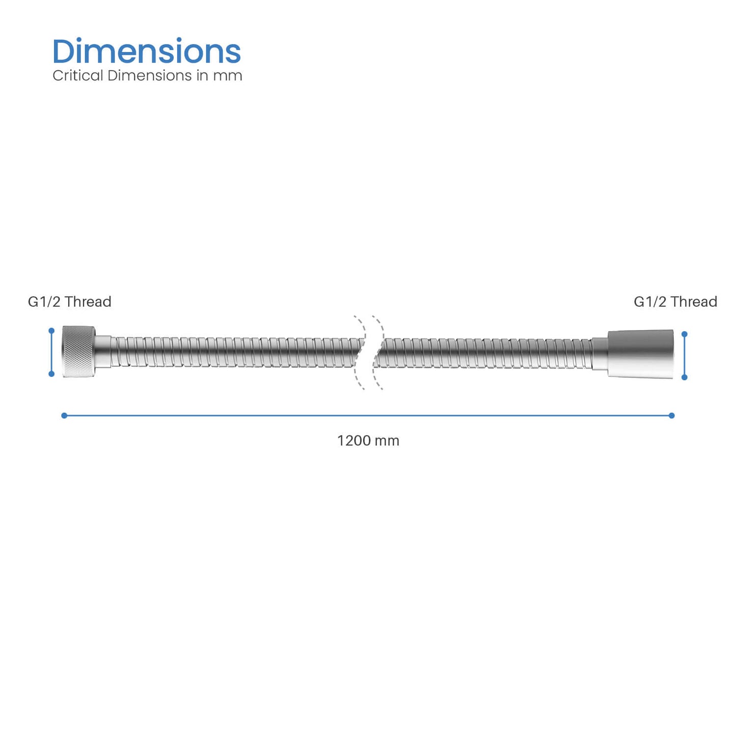 SL1202 chrome 1200 mm high-pressure stainless steel shower hose dimension drawing