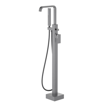Aquavit Cube Freestanding Tub Faucet with Square Brass Waterfall Spout and Pull-Out Diverter TF0807011