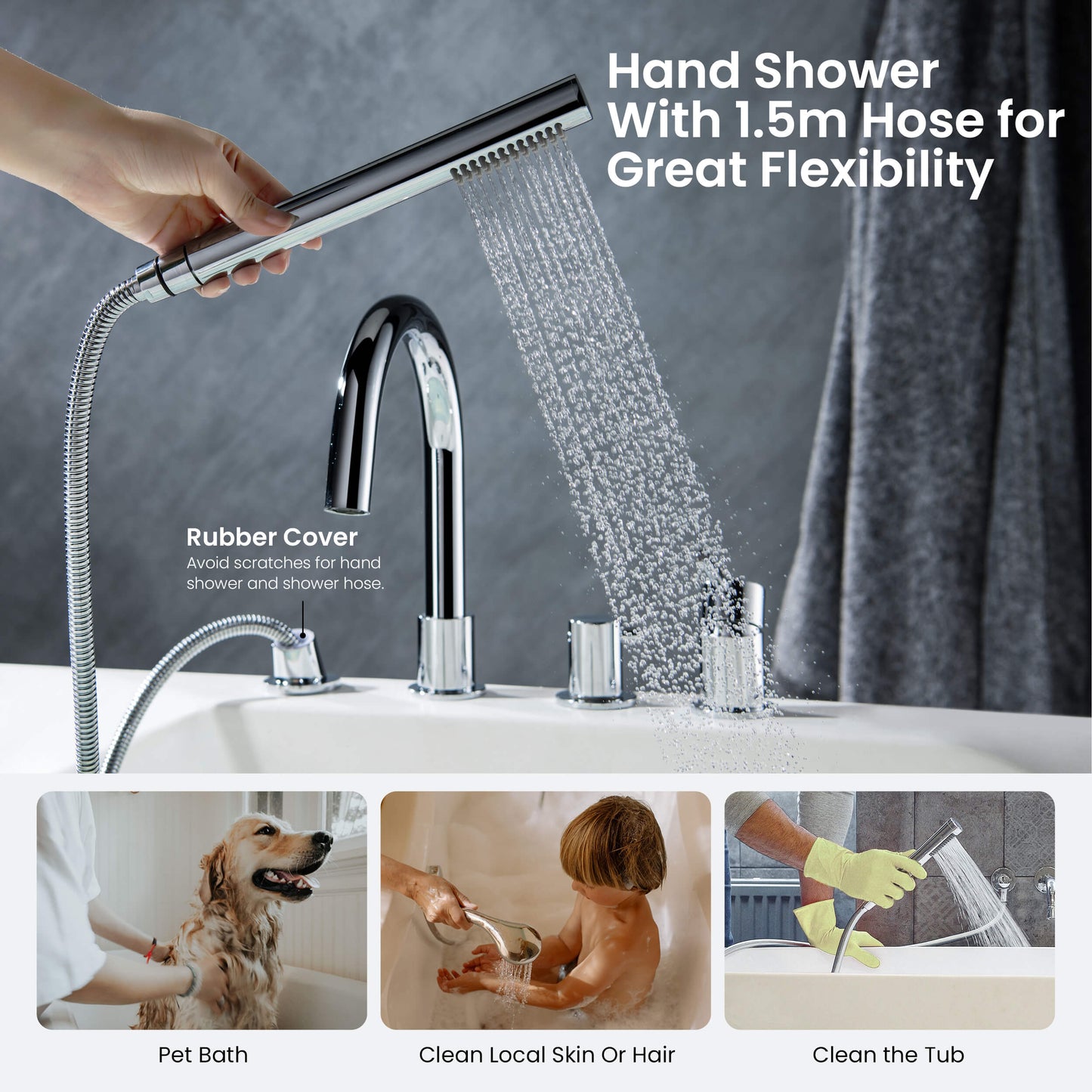 Circular 4-holes Desk mounted Bathtub Faucet with brass hand shower TF0902015