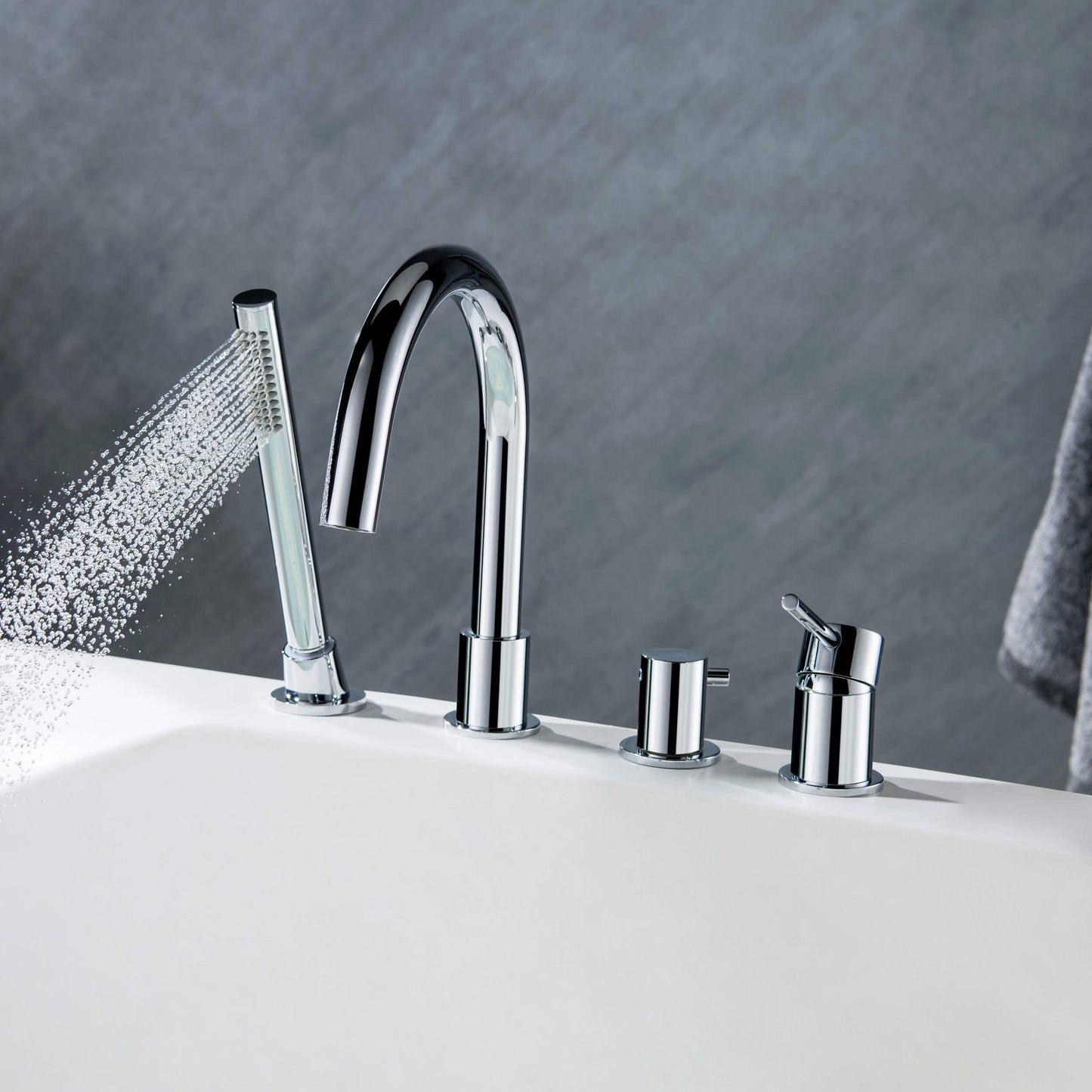 Circular 4-holes Desk mounted Bathtub Faucet with brass hand shower TF0902015