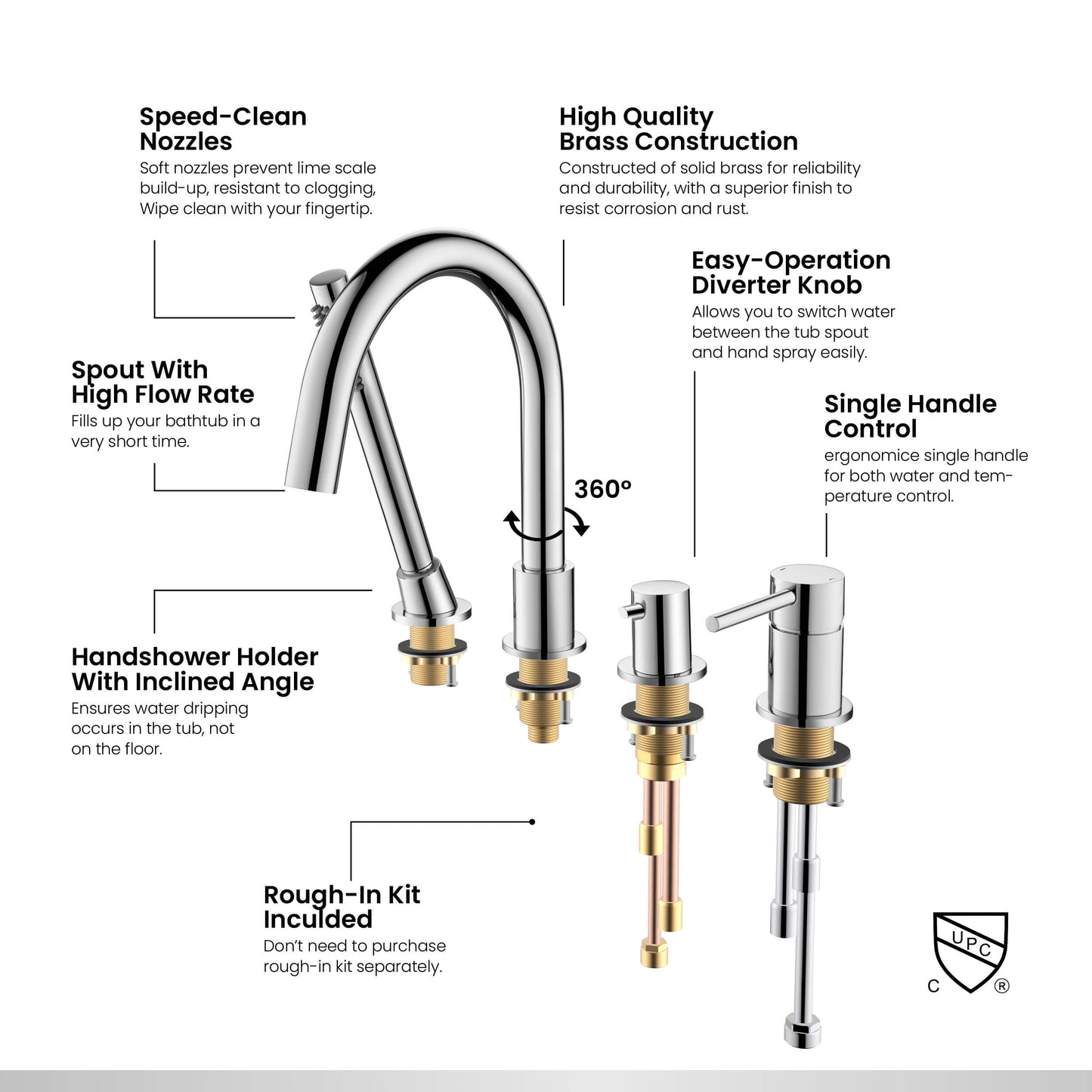 Circular 4-holes Desk mounted Bathtub Faucet with brass hand shower TF0902015