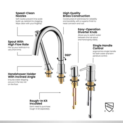 Circular 4-holes Desk mounted Bathtub Faucet with brass hand shower TF0902015