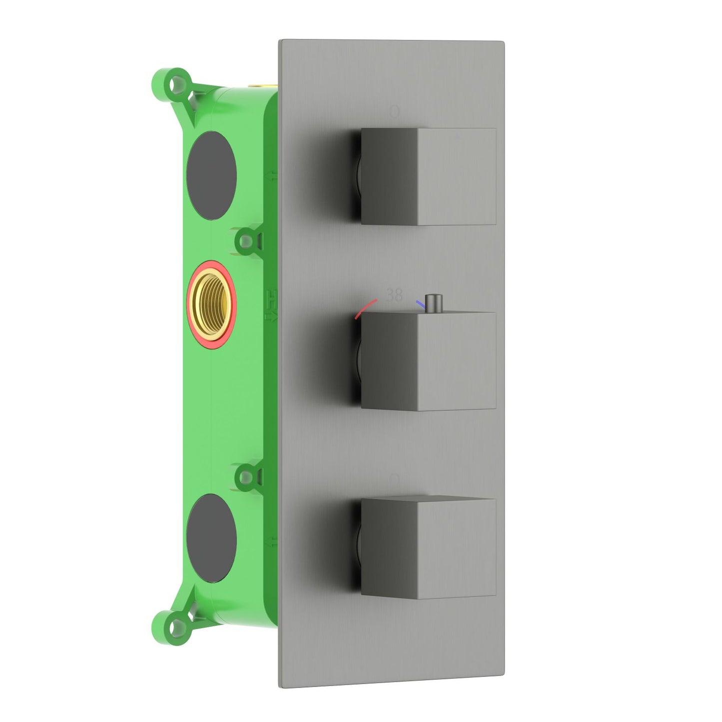 Complete thermostatic shower valve with trim and rough-in box