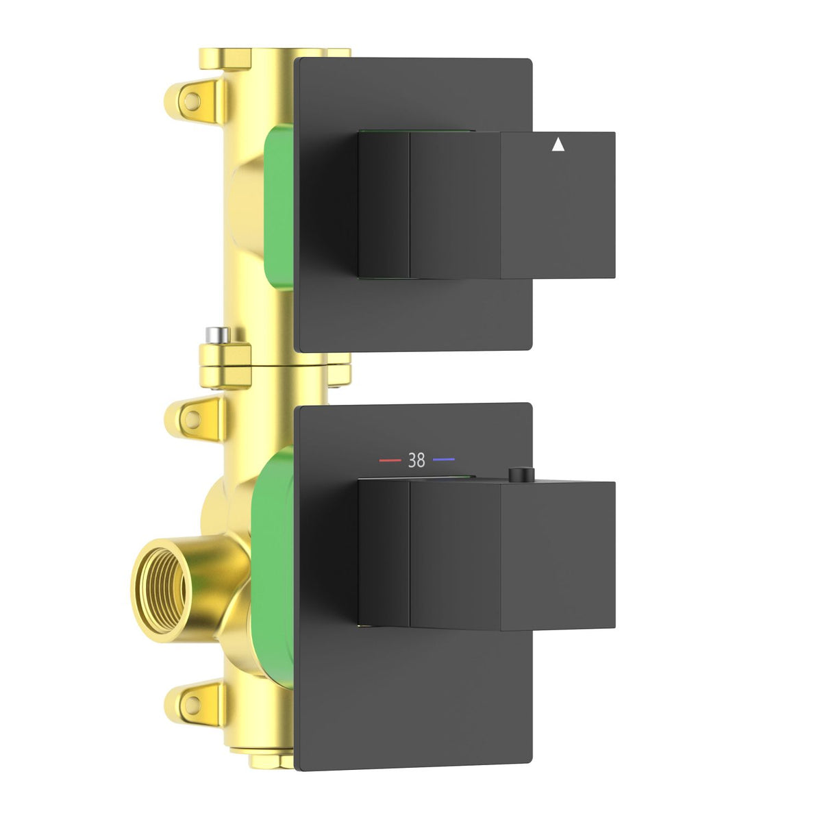 Aquavit matte black square 1 or 2 outlet thermostatic shower valve and trim VT0872X01V