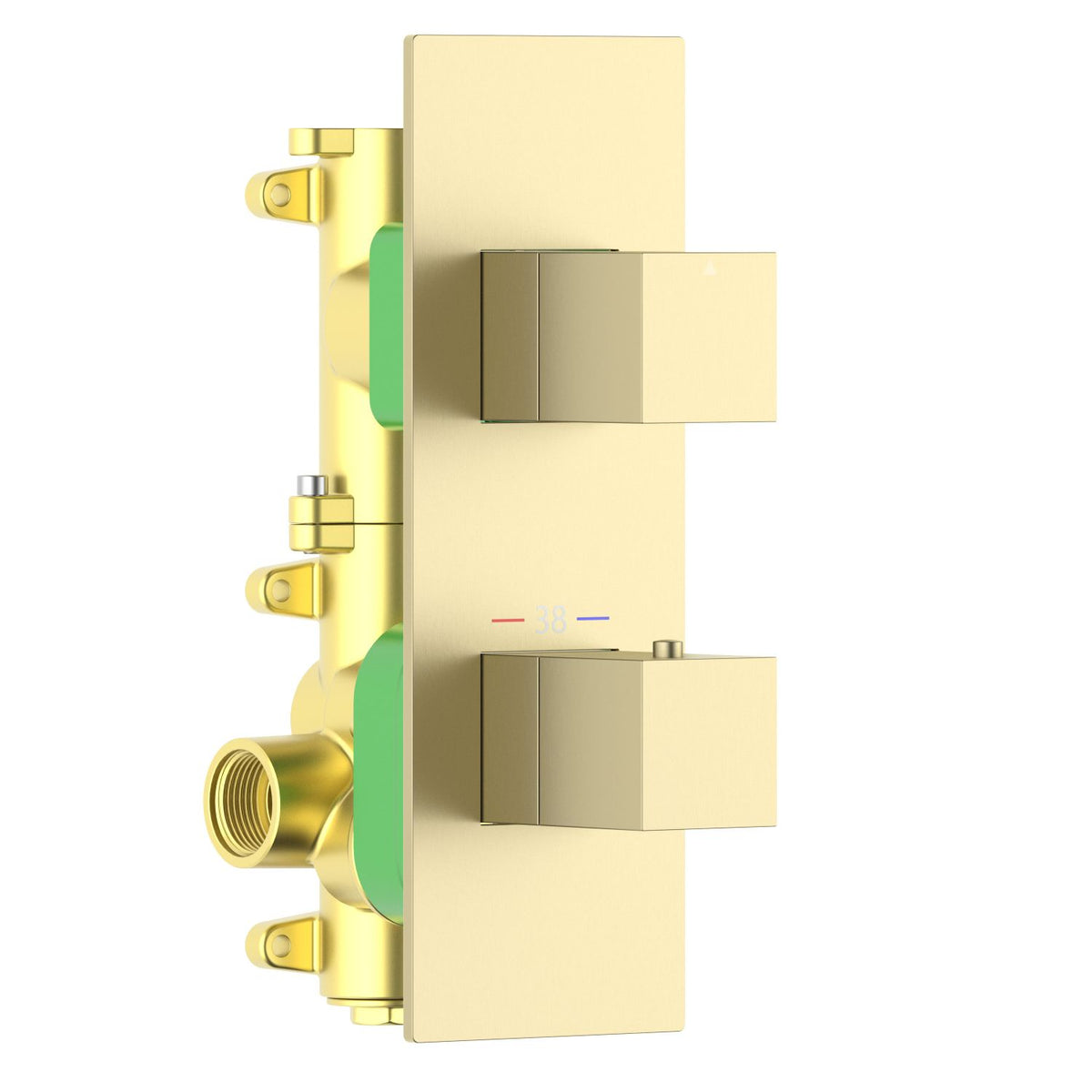 Aquavit Cube brushed gold 1 or 2 outlet thermostatic shower valve and rectangular trim VT0872X02