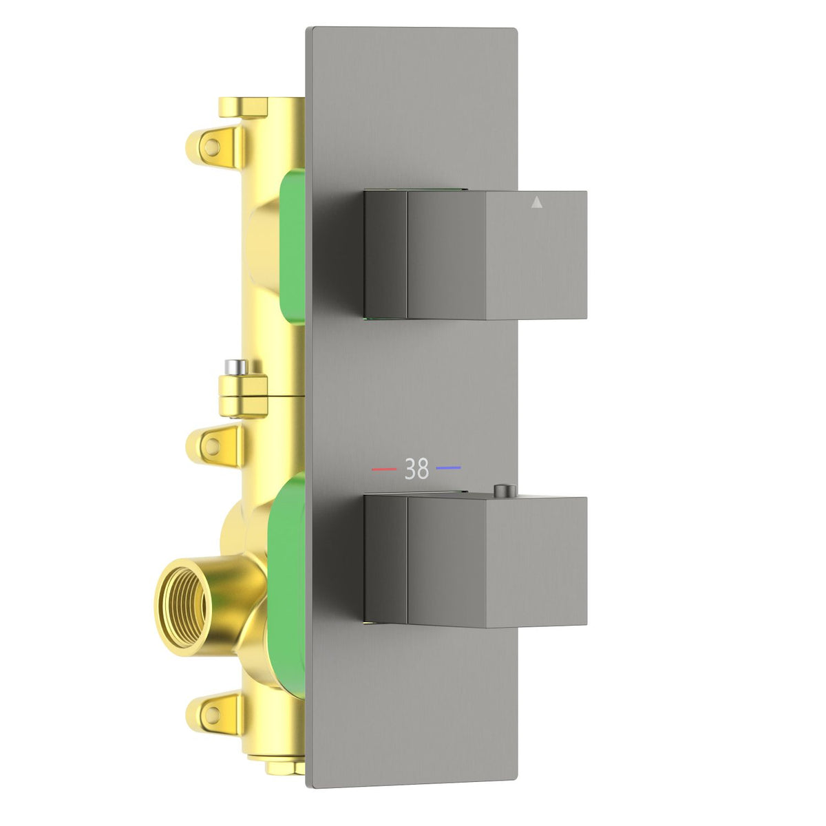 Aquavit Cube brushed gunmetal 1 or 2 outlet thermostatic shower valve and rectangular trim VT0872X02