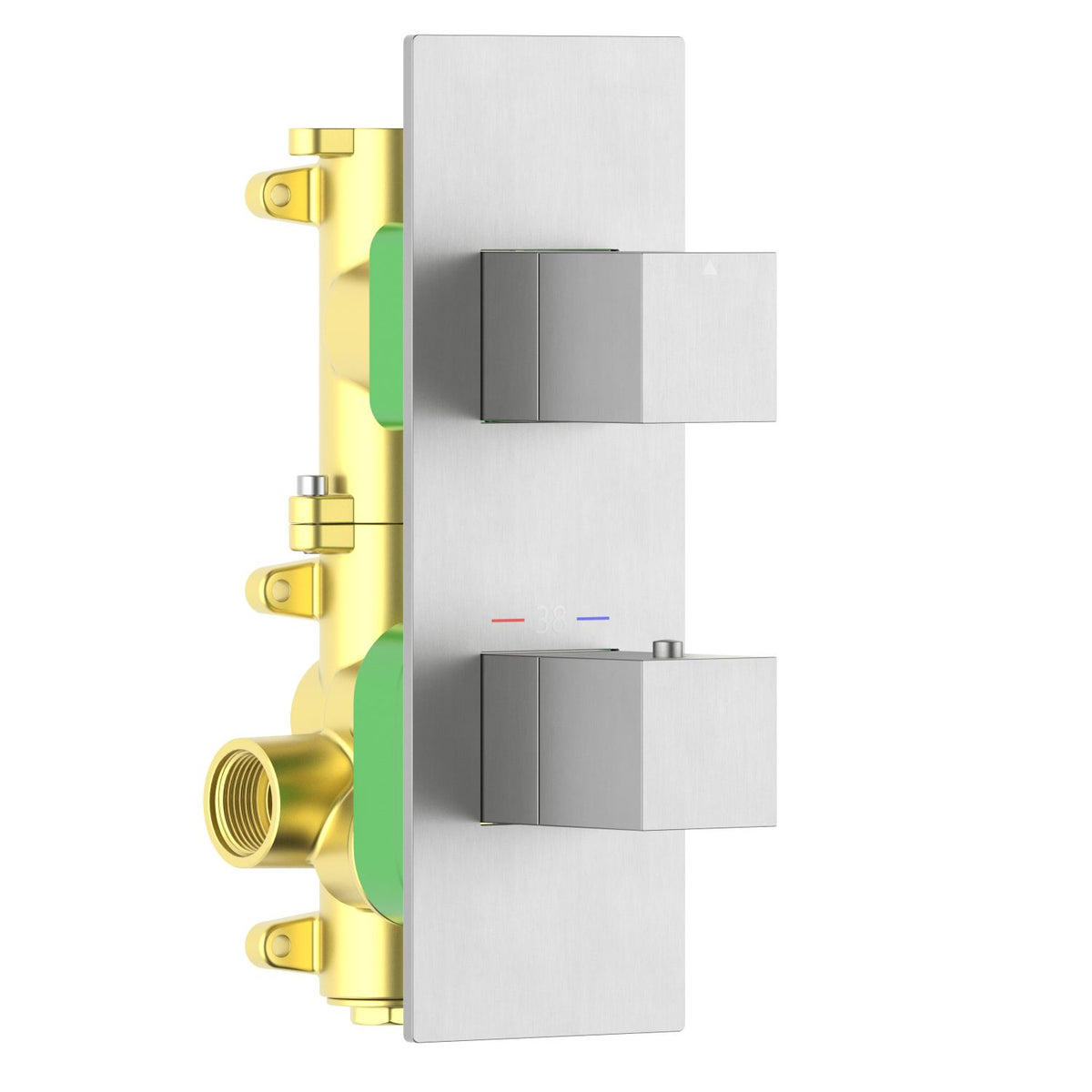 Aquavit Cube brushed nickel 1 or 2 outlet thermostatic shower valve and rectangular trim VT0872X02