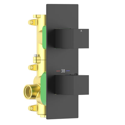 Aquavit Cube matte black 1 or 2 outlet thermostatic shower valve and rectangular trim VT0872X02