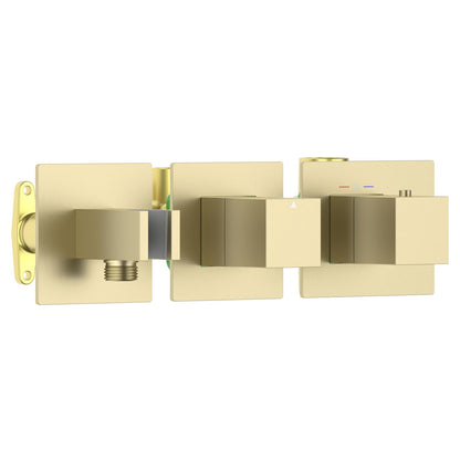 Aquavit Cube brushed gold 1 to 2 outlet thermostatic shower valve with integrated hand shower holder VT0873X01AL