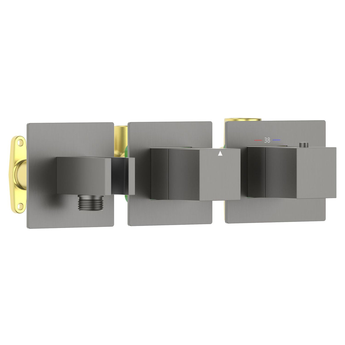 Aquavit Cube brushed gunmetal 1 to 2 outlet thermostatic shower valve with integrated hand shower holder VT0873X01AL