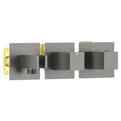 Aquavit Cube brushed gunmetal 1 to 2 outlet thermostatic shower valve with integrated hand shower holder VT0873X01AL
