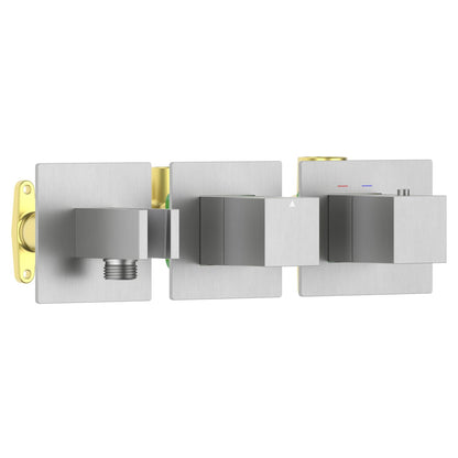 Aquavit Cube brushed nickel 1 to 2 outlet thermostatic shower valve with integrated hand shower holder VT0873X01AL