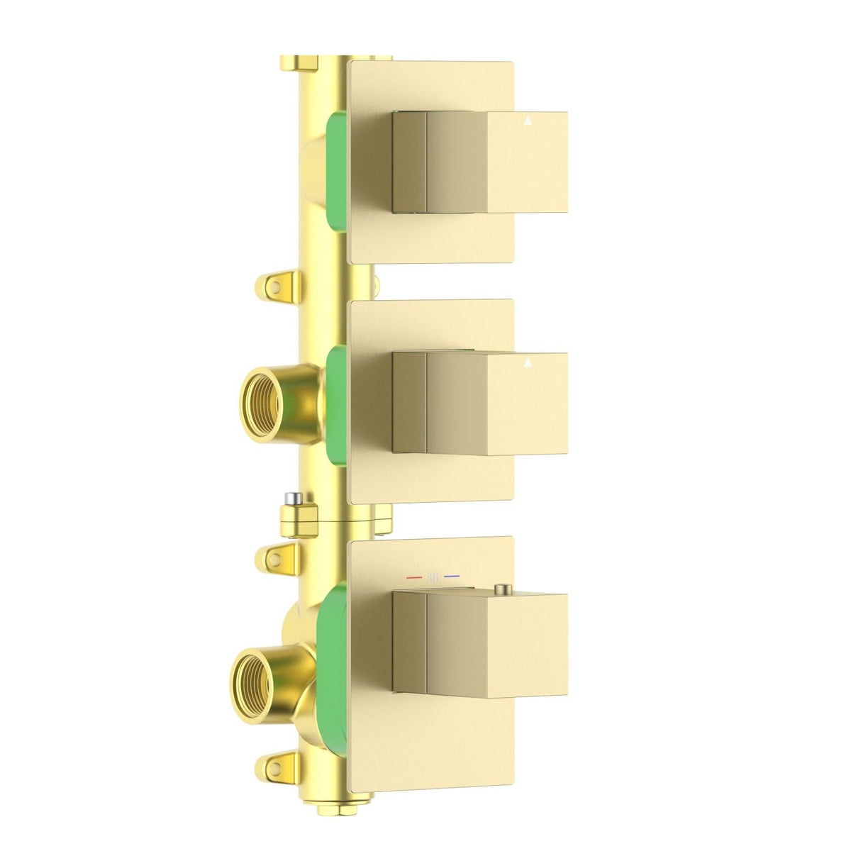 Aquavit Cube brushed gold 2 to 4 outlet thermostatic shower valve with separate square trim plates VT0873X01V