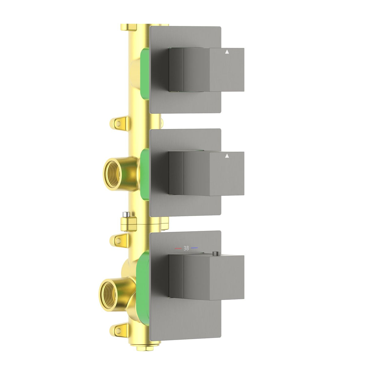  Aquavit Cube brushed gunmetal 2 to 4 outlet thermostatic shower valve with separate square trim plates VT0873X01V