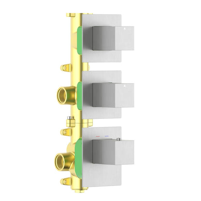 Aquavit Cube brushed nickel 2 to 4 outlet thermostatic shower valve with separate square trim plates VT0873X01V