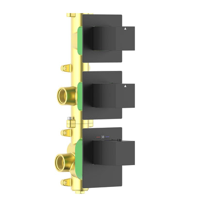 Aquavit Cube matte black 2 to 4 outlet thermostatic shower valve with separate square trim plates VT0873X01V