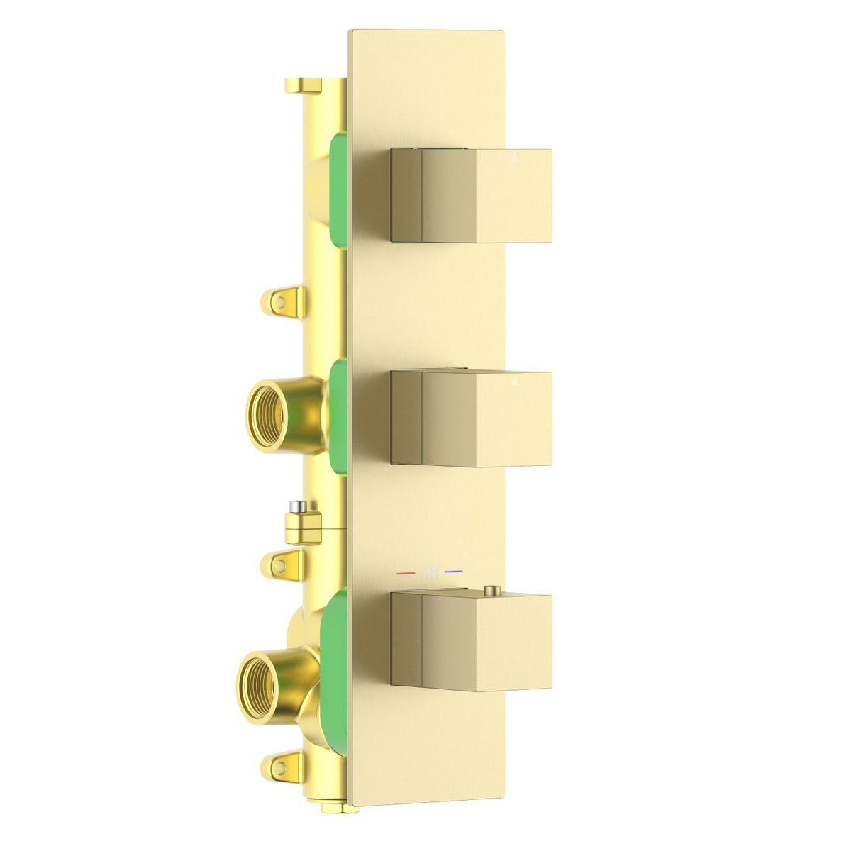 Aquavit Cube brushed gold 2 to 4 outlet thermostatic shower valve with vertical trim VT0873X02V