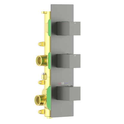 Aquavit Cube brushed gunmetal 2 to 4 outlet thermostatic shower valve with vertical trim VT0873X02V