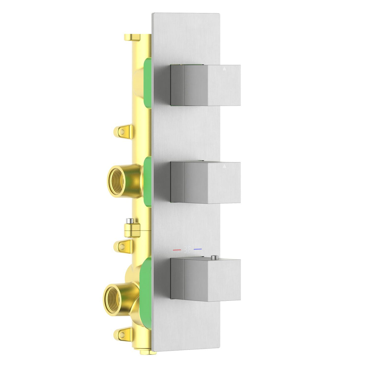 Aquavit Cube brushed nickel 2 to 4 outlet thermostatic shower valve with vertical trim VT0873X02V