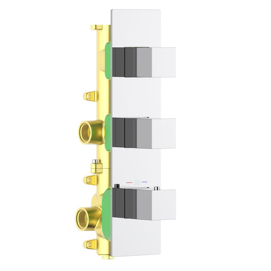 Aquavit Cube chrome 2 to 4 outlet thermostatic shower valve with vertical trim VT0873X02V