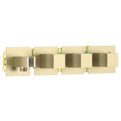 Aquavit Cube brushed gold 2 to 4 outlet thermostatic shower valve with integrated hand shower holder VT0874X01AL