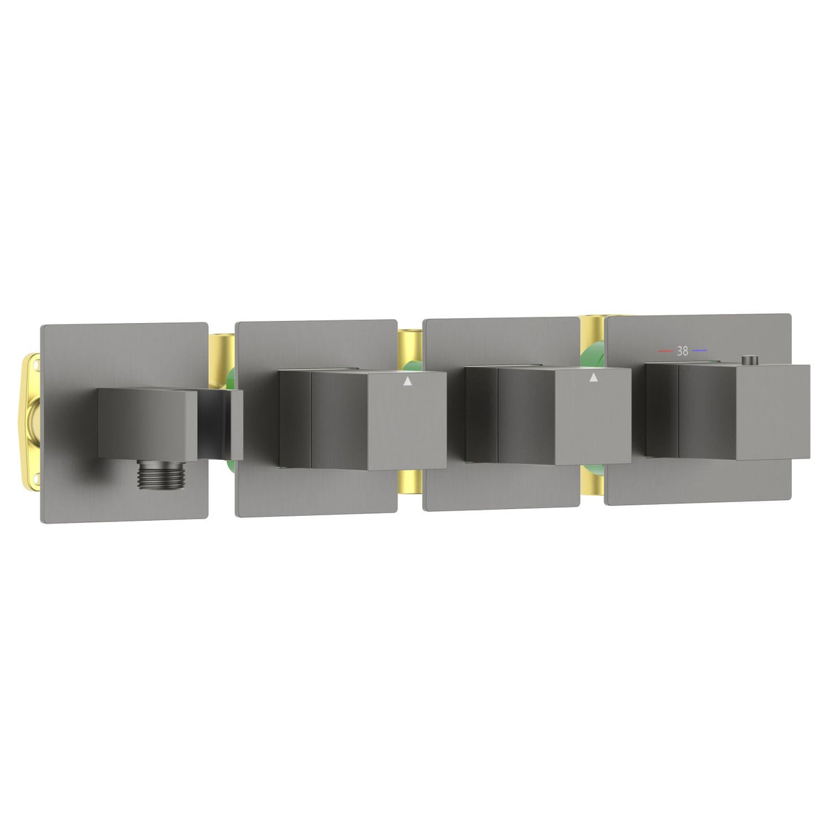 Aquavit Cube brushed gunmetal 2 to 4 outlet thermostatic shower valve with integrated hand shower holder VT0874X01AL