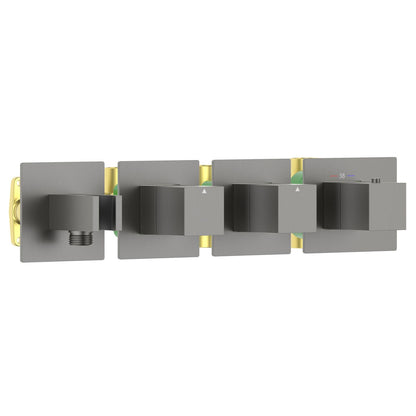 Aquavit Cube brushed gunmetal 2 to 4 outlet thermostatic shower valve with integrated hand shower holder VT0874X01AL