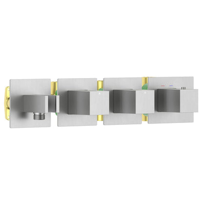 Aquavit Cube brushed nickel 2 to 4 outlet thermostatic shower valve with integrated hand shower holder VT0874X01AL
